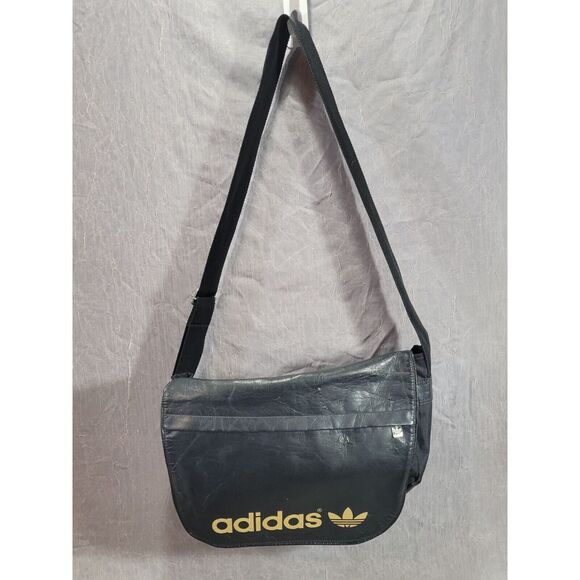 Adidas Messenger Bag Black Gold Trefoil Logo Airliner Shoulder Retro‎